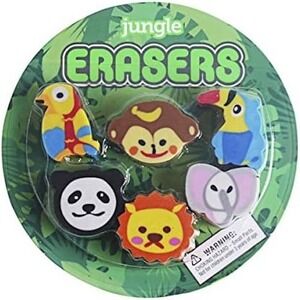 Office Depot Jungle Erasers Set Unisex OS Animal Shaped 6 Pack Rubber